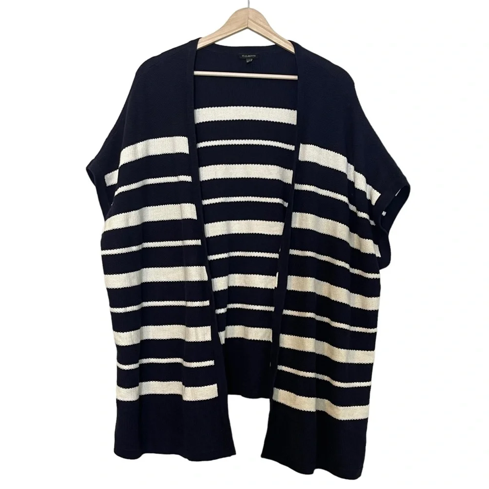 Talbots Striped Knit Poncho Shrug Cardigan Size M / L Side Buttons Slouchy NEW